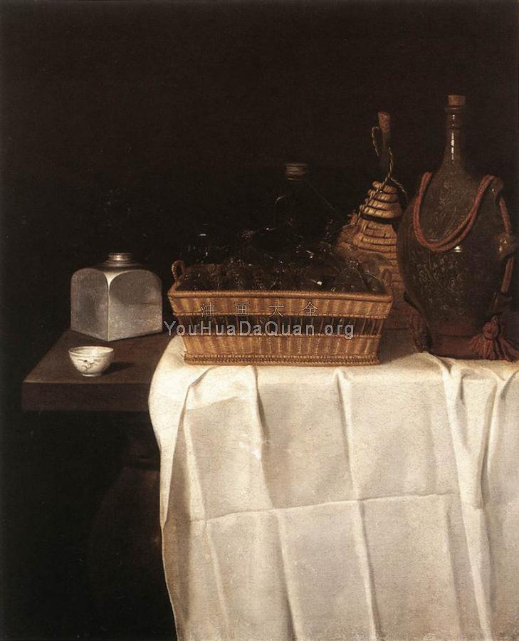 Still Life With Glasses And Bottles - 塞巴斯蒂安·斯托斯科夫